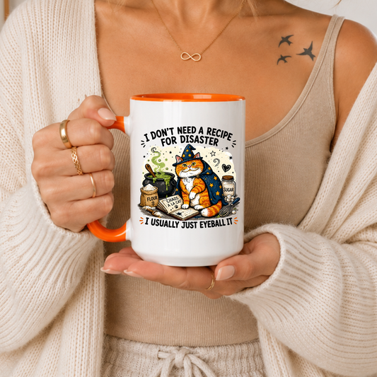 Funny Cooking Mug, I Don’t Need a Recipe for Disaster Mug, Cat Cooking Mug, Funny Baking Mug, Chef Gift, Cat Lover Gift, Kitchen Humor Mug