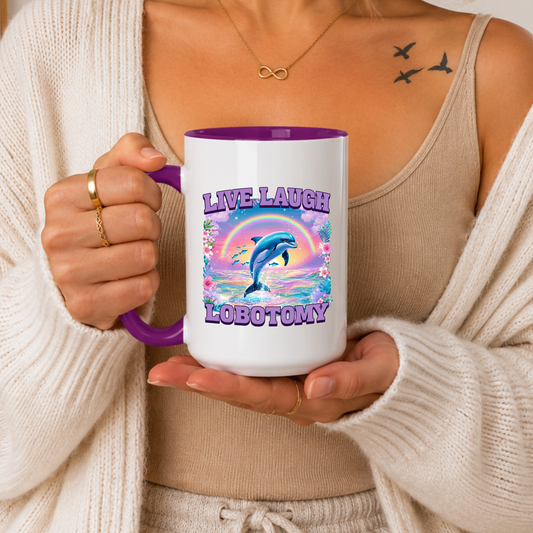 Funny Dolphin Mug Live Laugh Unhinged Mug Cute Aesthetic Mug Rainbow Dolphin Coffee Mug Meme Mug Gift for Friends Coworker Gift Funny Quote Mug