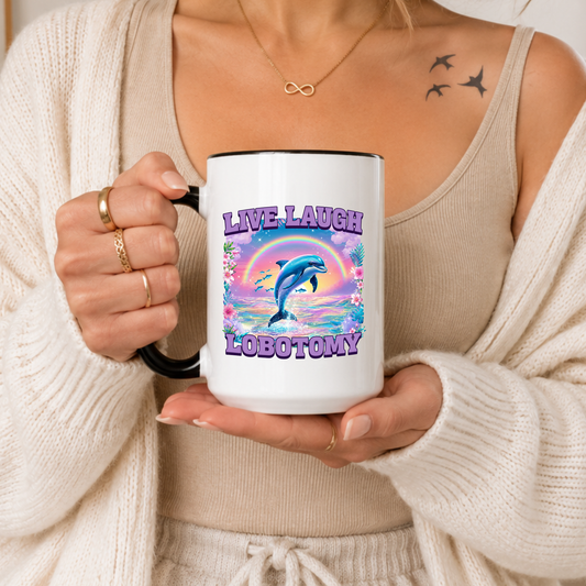 Funny Dolphin Mug Live Laugh Unhinged Mug Cute Aesthetic Mug Rainbow Dolphin Coffee Mug Meme Mug Gift for Friends Coworker Gift Funny Quote Mug