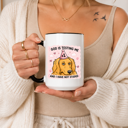 Funny Student Mug, God Is Testing Me Mug, Exam Stress Mug, Funny Dog Mug, Relatable Mug, College Gift Mug, Funny Quote Mug, Dog Lover Gift