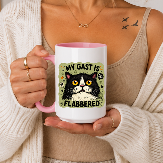 Funny Cat Mug Gift, My Gast Is Flabbered Mug, Pun Humor Cat Coffee Mug, Cute Sarcastic Cat Cup, Cat Lover Gift Birthday Christmas