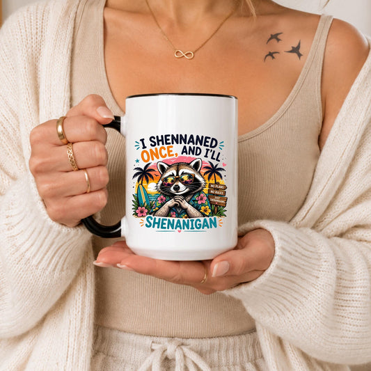 Funny Raccoon Mug | Tropical Vacation Shenanigans Coffee Cup