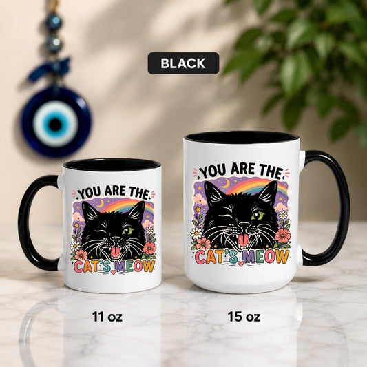 Cat's Meow Mug | Rainbow Cat Coffee Cup | Cat Lover Gift