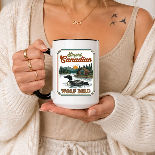 Funny Canadian Goose Mug | Retro Wilderness Cabin Loon Bird Coffee Cup