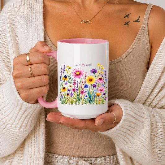 Floral Wildflower Mug | Botanical Coffee Cup | Cottagecore Garden Gift | Pink Flower Tea Mug