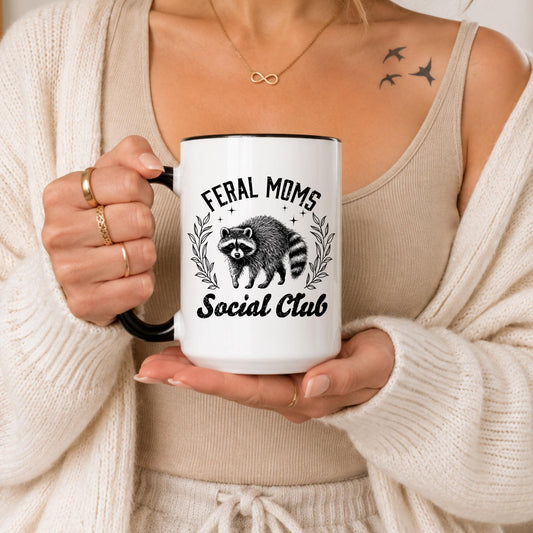 Feral Moms Social Club Raccoon Mug | Motherhood Chaos Coffee Cup