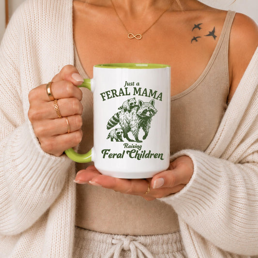Feral Mama Raising Feral Children Mug | Raccoon Mom Coffee Cup