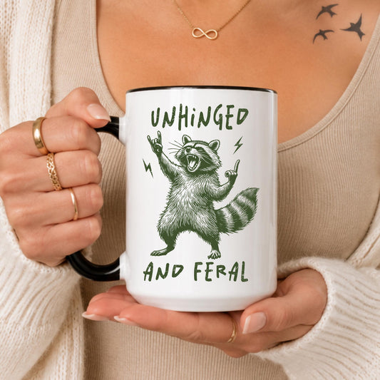 Funny Raccoon Mug, Unhinged Feral Coffee Cup, Sarcastic Animal Lover Gift