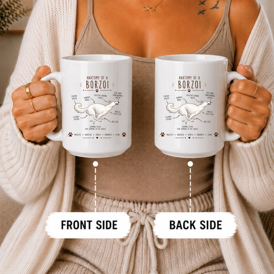 Anatomy of a Borzoi Mug, Funny Russian Wolfhound Dog Lover Coffee Cup
