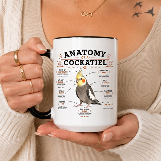 Cockatiel Anatomy Mug, Funny Bird Lover Coffee Cup, Parrot Owner Gift