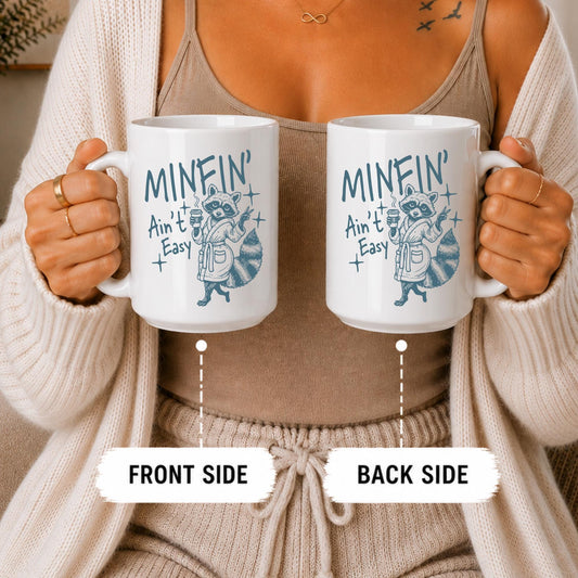 Minfin Ain't Easy Raccoon Coffee Mug, Cozy Trash Panda Ceramic Cup