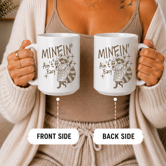 Minfin Ain't Easy Raccoon Mug, Funny Coffee Cup, Sarcastic Animal Lover Gift