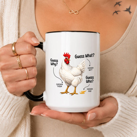 Funny Chicken Butt Mug, Guess What Chicken Joke Coffee Cup, Farm Animal Lover Gift