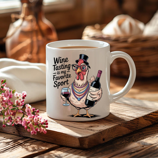 Funny Chicken Wine Tasting Mug, Farm Humor Ceramic Cup