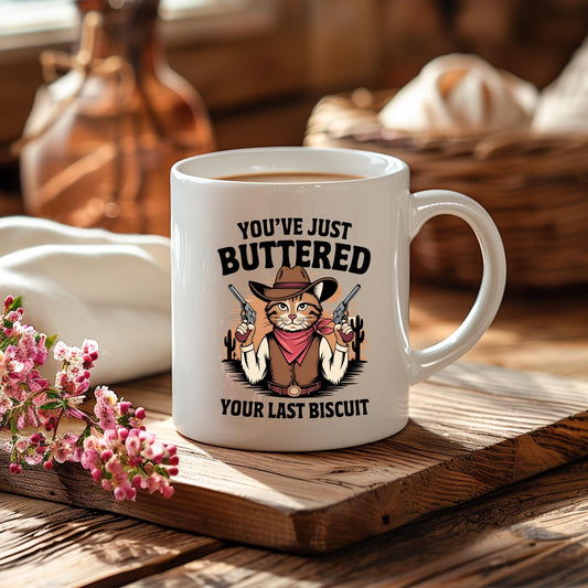 Cowboy Cat Mug, Western Humor Quote, Cat Lover Gift, Ceramic Coffee Cup