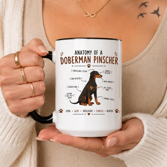 Doberman Pinscher Anatomy Mug, Funny Dog Lover Coffee Cup, Pet Owner Ceramic Gift