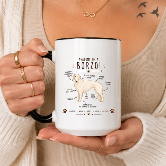 Funny Borzoi Anatomy Mug, Elegant Russian Wolfhound Coffee Cup, Dog Lover Gift