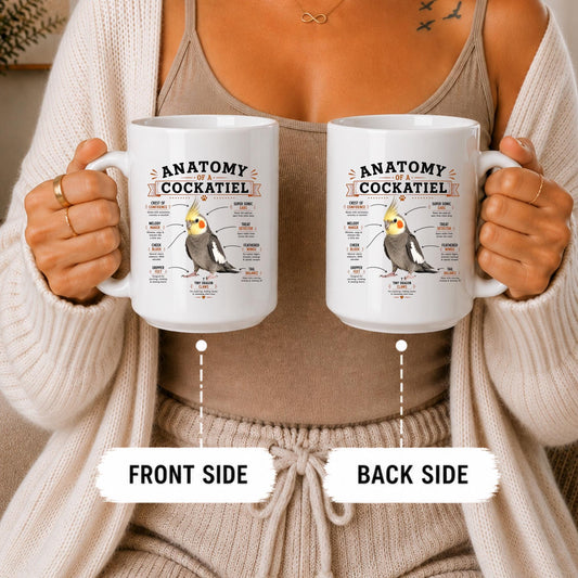 Cockatiel Anatomy Mug, Funny Bird Lover Coffee Cup, Parrot Owner Gift