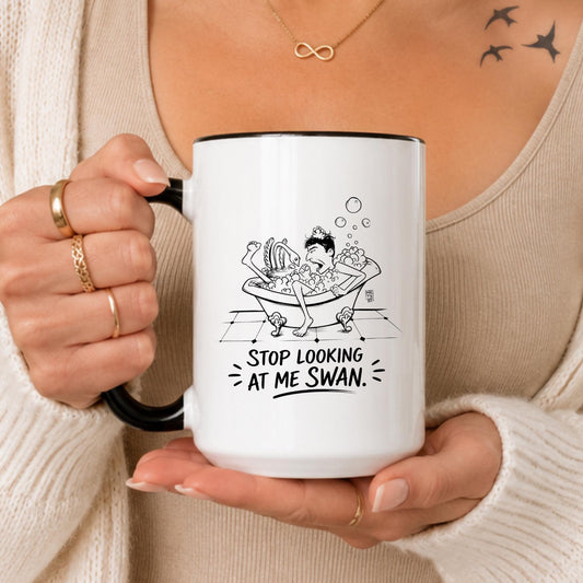 Stop Looking At Me Swan Mug, Cult Comedy Movie Quote Coffee Cup