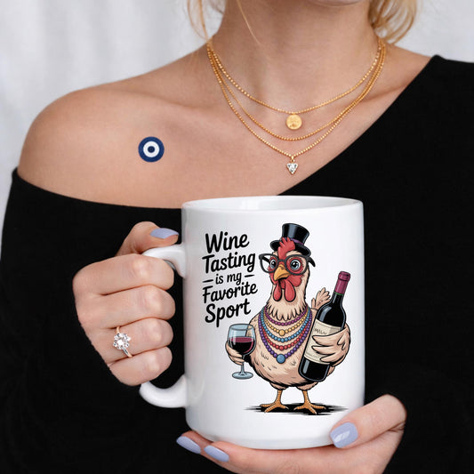 Funny Chicken Wine Tasting Mug, Farm Humor Ceramic Cup