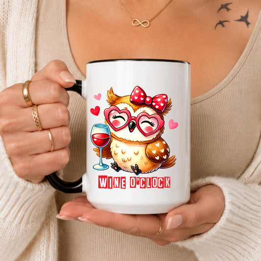 Wine O'Clock Owl Mug: Funny Wine Lover Gift, Girly Animal Drinkware