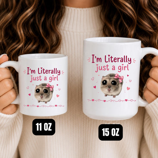 Literally Just A Girl Hamster Mug, Pink Bow Hamster Coffee Cup, Girly Animal Lover