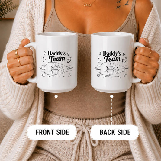 Personalized Daddy's Team Mug | Custom Fist Bump Coffee Cup for Dad
