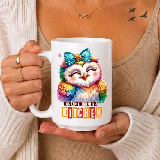 Colorful Owl Kitchen Mug: Welcome To My Kitchen Housewarming Gift