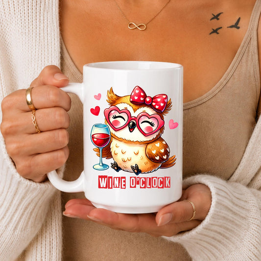 Wine O'Clock Owl Mug: Funny Wine Lover Gift, Girly Animal Drinkware