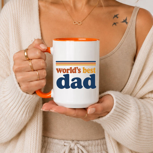 World Dad Retro Coffee Mug | Orange Handle Ceramic Cup
