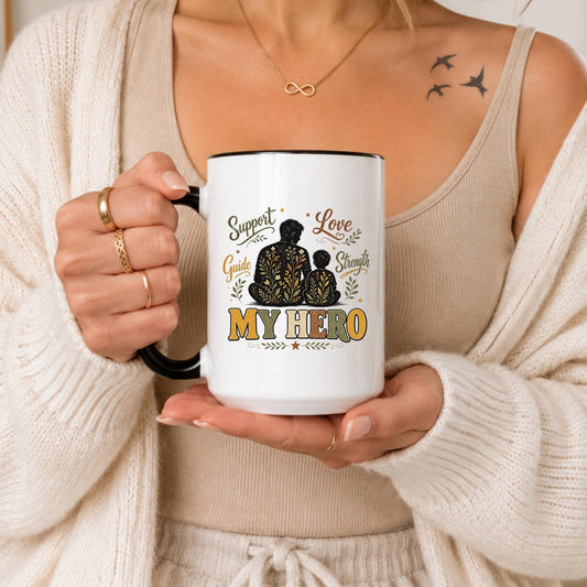 My Hero Dad Mug, Father-Son Silhouette, Inspirational Gift for Dad (11oz/15oz)