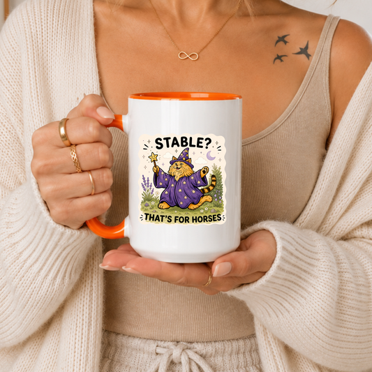 Funny Stable Mug, Stable That’s For Horses Mug, Cat Wizard Mug, Mental Health Humor Mug, Funny Cat Mug, Witchy Cat Gift, Chaos Humor Mug