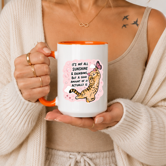 Cute Cat Mug, Positive Quote Mug, It’s Not All Sunshine and Rainbows Mug, Motivational Coffee Mug, Cute Cat Lover Gift, Aesthetic Pink Mug