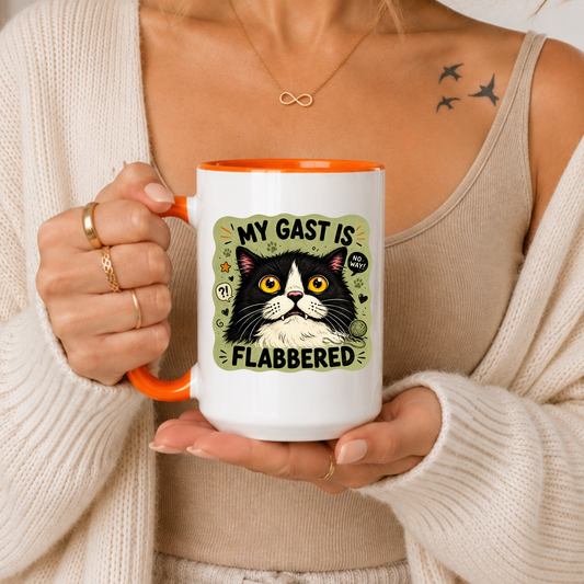 Funny Cat Mug Gift, My Gast Is Flabbered Mug, Pun Humor Cat Coffee Mug, Cute Sarcastic Cat Cup, Cat Lover Gift Birthday Christmas