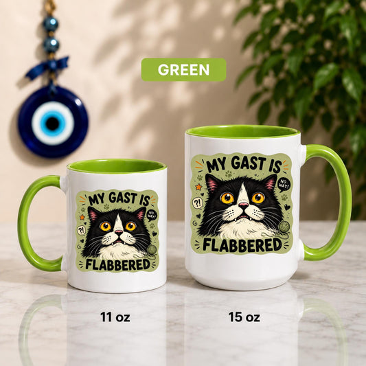Funny Cat Mug | "My Gast Is Flabbered" Coffee Cup, Cat Lover Gift