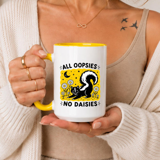 Funny Skunk Mug | All Oopsies No Daisies Coffee Cup | Animal Humor Ceramic Mug