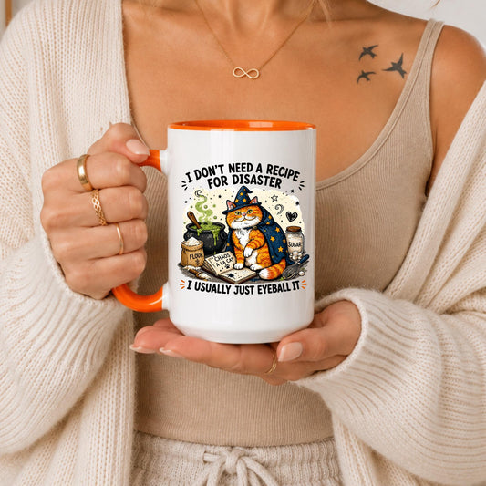 Funny Cat Chef Mug | I Don't Need Recipe For Disaster Baking Humor Cup