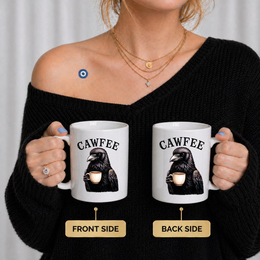 Funny Cawfee Crow Mug | Gothic Raven Coffee Cup | Dark Academia Bird Lover Gift