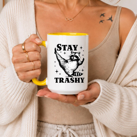 Stay Trashy Raccoon Mug | Funny Trash Panda Coffee Cup | Chaotic Animal Meme Drinkware