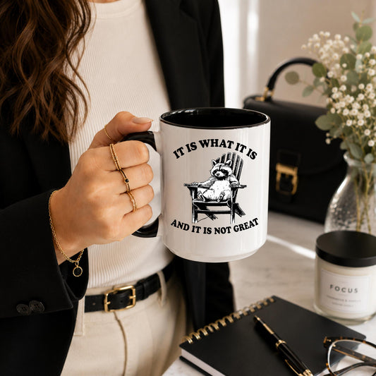 Funny Raccoon Mug | Sarcastic Trash Panda Coffee Cup | Burnout Humor Drinkware