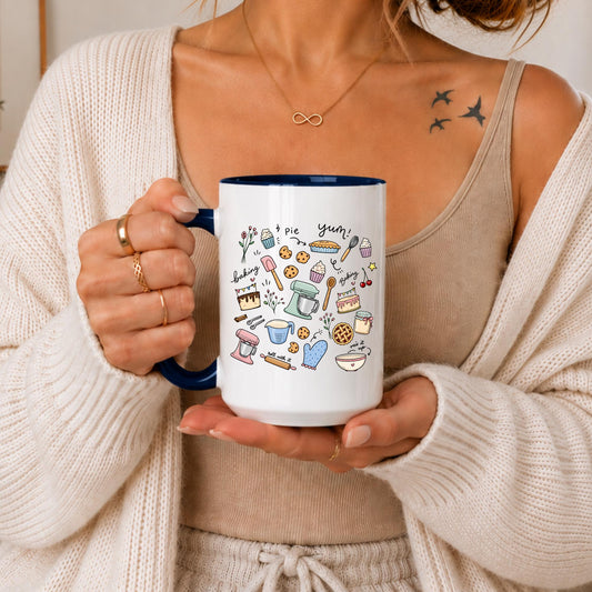 Hand-Drawn Baking Doodle Mug | Cozy Kitchen Coffee Cup for Bakers