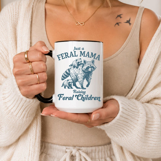 Feral Mama Mug | Raccoon Mom Coffee Cup, Funny Parenting Humor