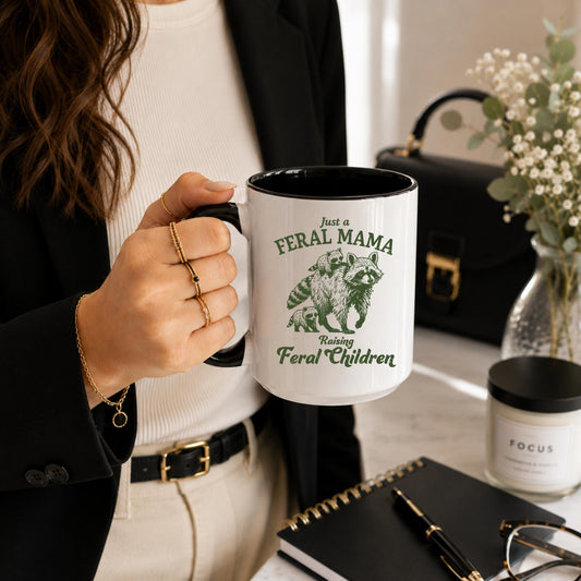 Feral Mama Raising Feral Children Mug | Raccoon Mom Coffee Cup
