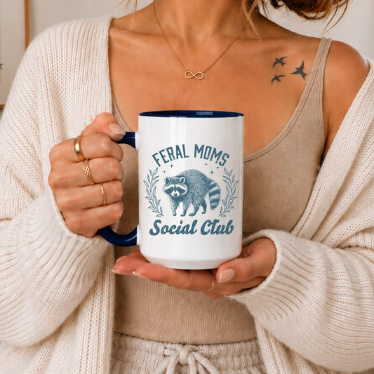 Feral Moms Social Club Mug | Raccoon Mom Coffee Cup, Motherhood Humor