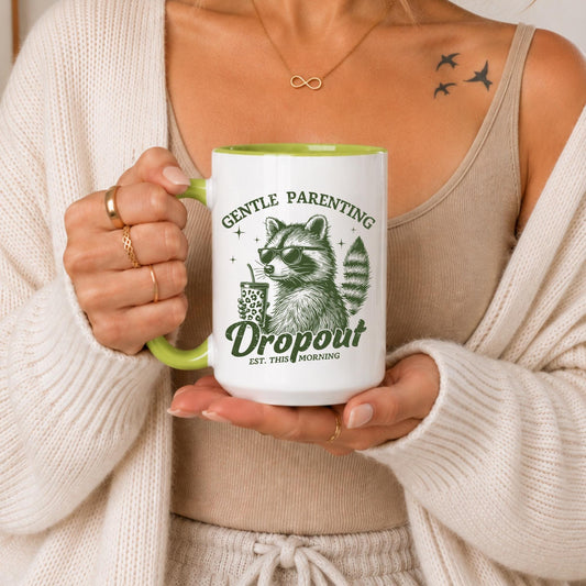 Funny Raccoon Boba Tea Mug | Gentle Parenting Dropout Coffee Cup