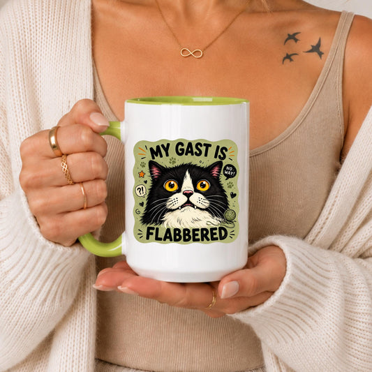 Funny Cat Mug | "My Gast Is Flabbered" Coffee Cup, Cat Lover Gift