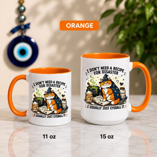 Funny Cat Chef Mug | I Don't Need Recipe For Disaster Baking Humor Cup