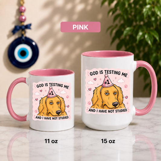 Funny Dog Student Mug | God Is Testing Me Coffee Cup