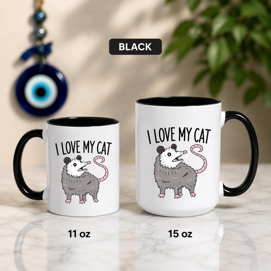 Funny Possum Mug | "I Love My Cat" Coffee Cup | Animal Meme Gift