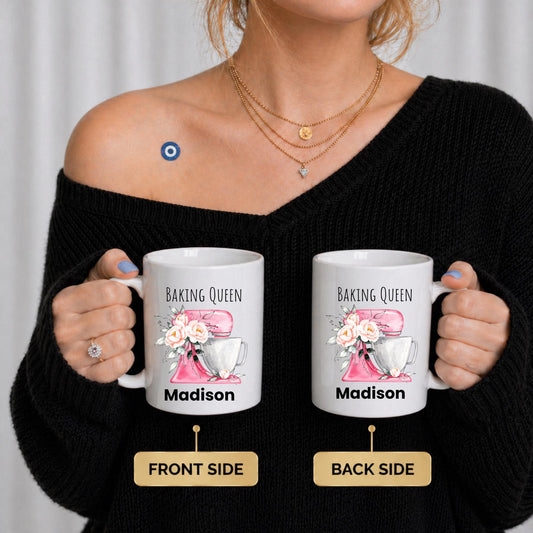 Personalized Baking Mug | Baking Queen Coffee Cup With Name | Custom Baker Gift For Women